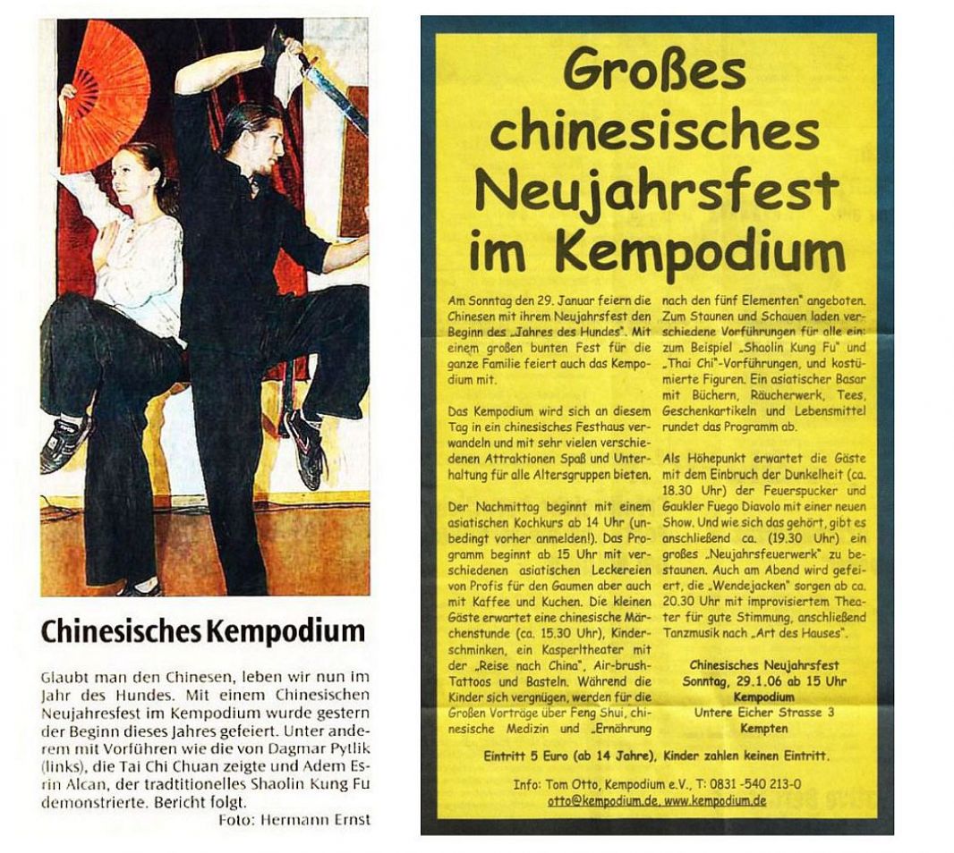 Bericht chinesisches Neujahrsfest QiVision / Kempodium Kempten - Allgäuer Zeitung